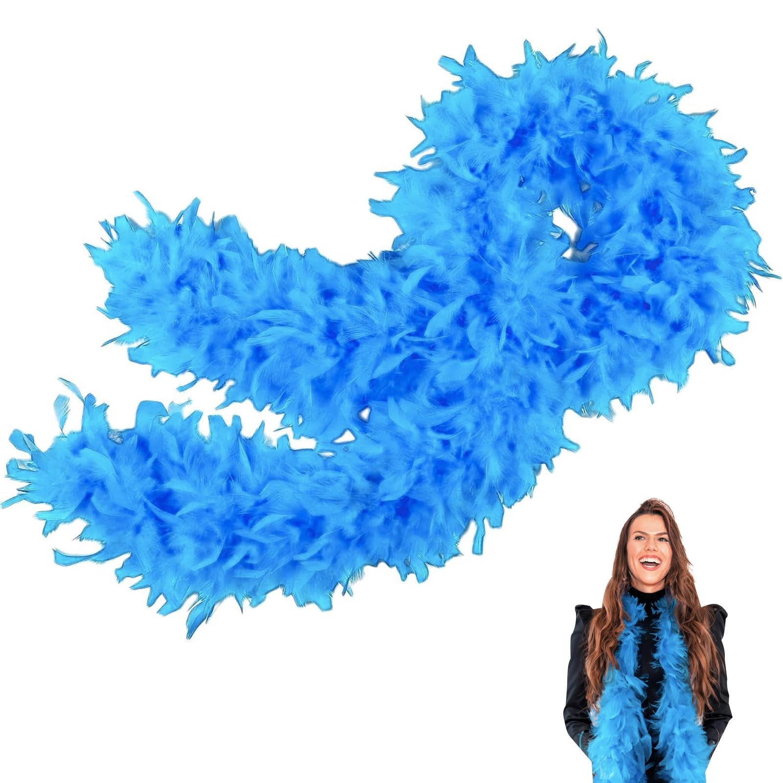 Blue Feather Boas Thick Fancy Dress for Women,Girls,80g 2m/6.6ft Natural Turkey Feather Boa Lake Blue,Party Fluffy Boa Feather Scarffor Bulk for Adult,Kids,Wedding Bachelor Halloween Christmas Party
