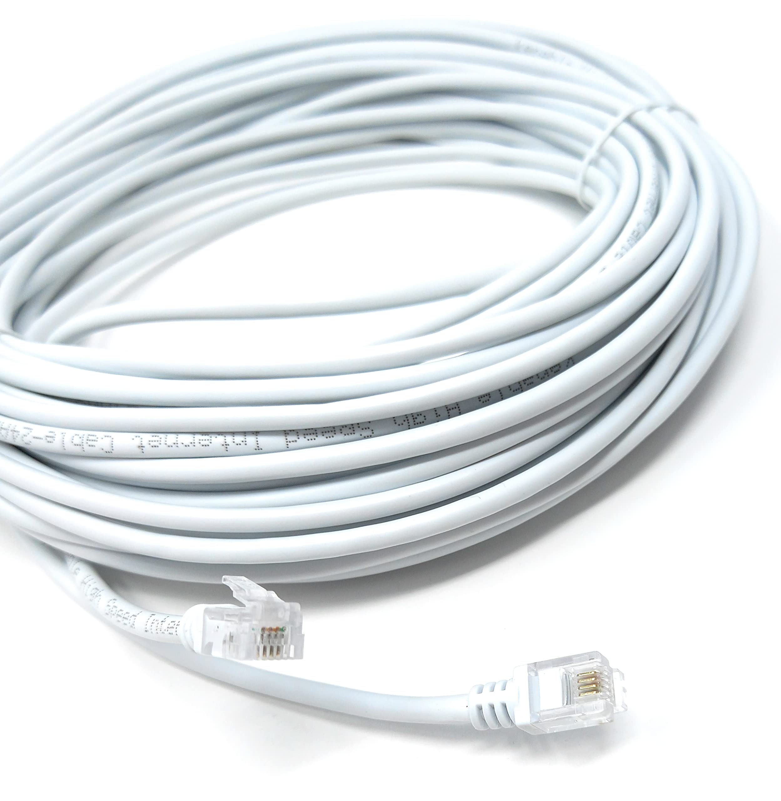 DRUT 20m RJ11 to RJ11 ADSL 2 High Speed Broadband Modem Telephone Cable Transmits Data Up to 100 Mbits/sec, 26 AWG Supports Analogue or Digital (DSL/ISDN) Applications 65ft White