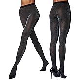 Rzkulek Women's Sparkly Metallic Shimmer Tights 50D High Waist Glitter Pantyhose Perfect for Party Evening Wear (Large, Black(Silver))