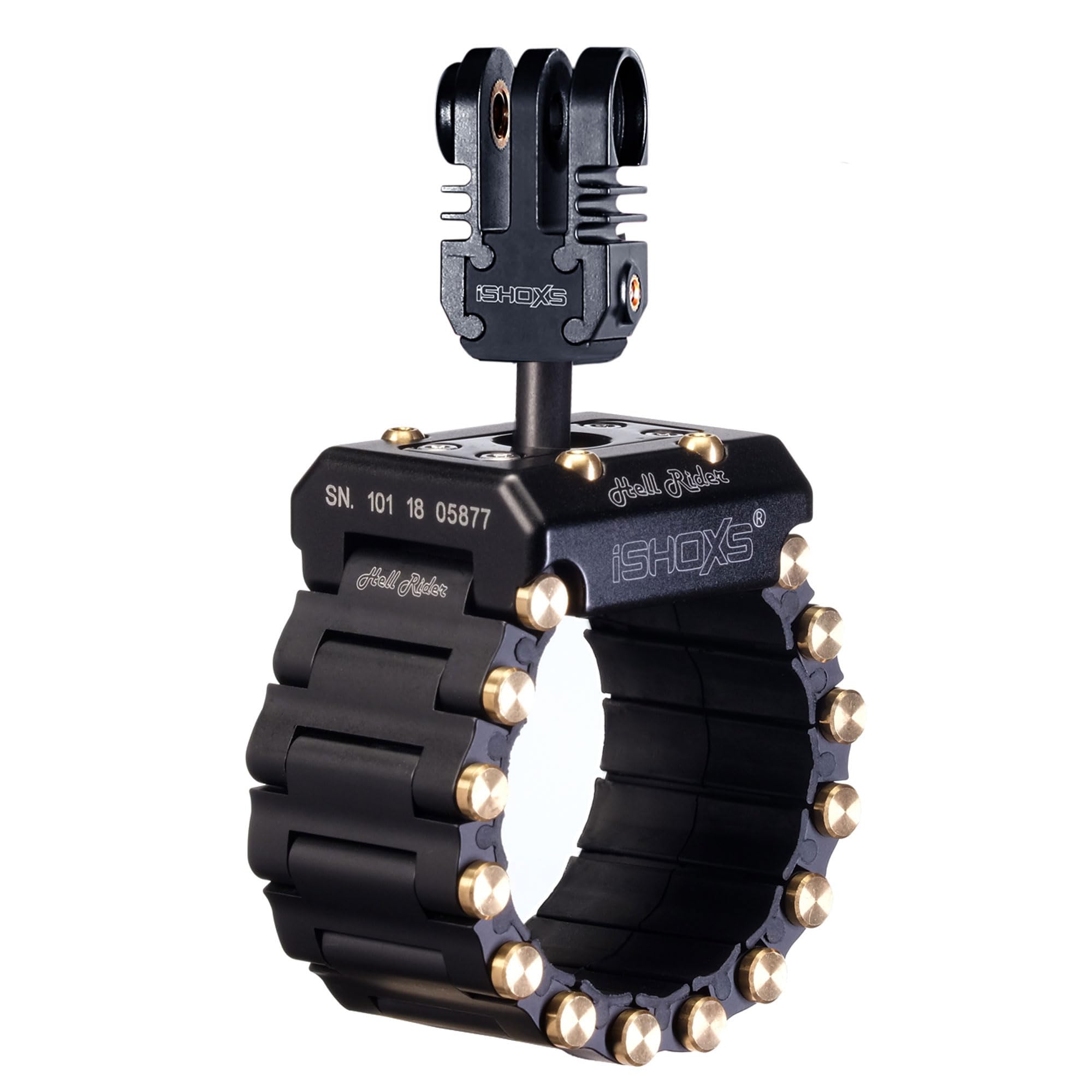 iSHOXS Hell Rider. Full aluminium finish. The One and Only Action Camera Motorbike Mount Made by iSHOXS, Diameter: 20-42 mm (Expandable up to 200 mm) Round, Oval or Rectangular - black