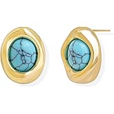 Jean Beau Chunky Gold Stone Stud Earrings for Women, Trendy Natural Gemstone Hypoallergenic Earing Valentine Jewelry Gift