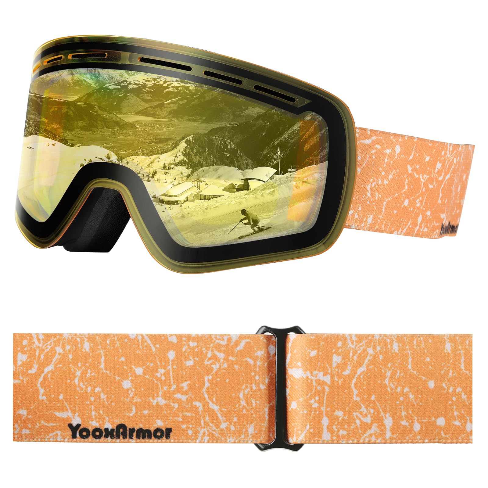 YooxArmor OTG Kids Ski Goggles,Anti fog Skiing Snowboard Goggles with Double Lenses for Children 6-14 Years,100% UV 400 Protection for Boys Girls,Helmet Compatible