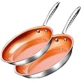 GOTHAM STEEL 2 Pk 10 + 11 Inch Stainless Steel Non Stick Frying Pans, Ceramic Frying Pans Nonstick, Non Toxic Ceramic pan for Cooking, Nonstick Frying Pan Set, Nonstick Pan, Oven and Dishwasher Safe