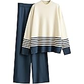 Tanming Women's Lounge Sets 2 Piece Outfits Knitted Pullover Sweater Tops Wide Leg Pants Tracksuit