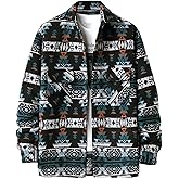 VIEWON Men's Casual Aztec Print Button Down Woolen Long Sleeve Lightweight Lapel Western Shacket Jacket Coat