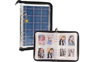 NEFFLIWE 4-Pocket Kpop Photocard Holder Book with 30Pcs Inner Pages 6 Ring A5 Photocard Binder Card Collect Book Hold Up to 240 Cards (Black)