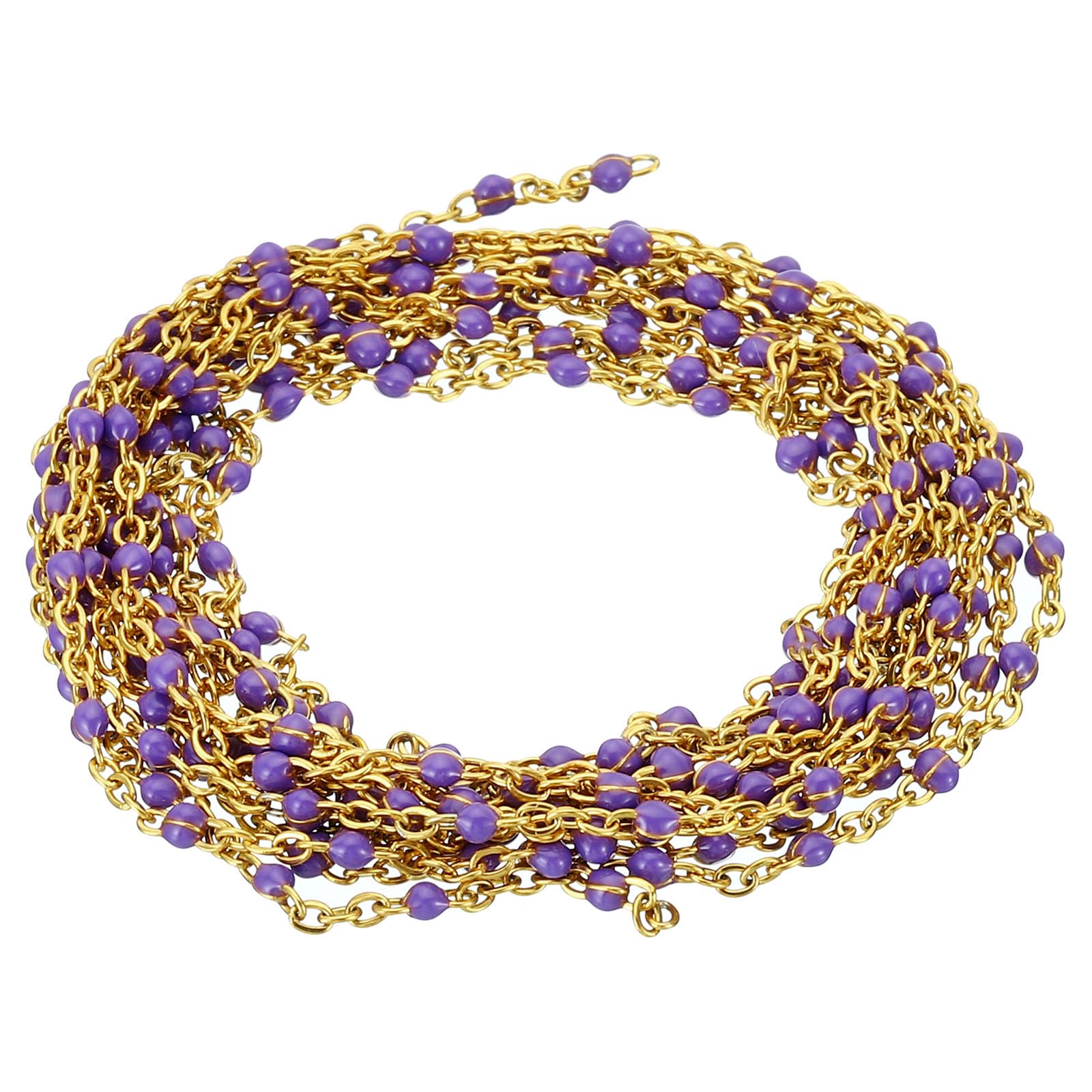 PATIKIL 2m/6.6 Feet Stainless Steel Cable Chain, Gold Link Chain Enamel Beads Satellite for Jewelry Making DIY Necklace Bracelet Accessories, Purple