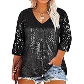 TIYOMI Plus Size Sequin Tops for Women 3/4 Sleeve Party Tunics XL-5XL