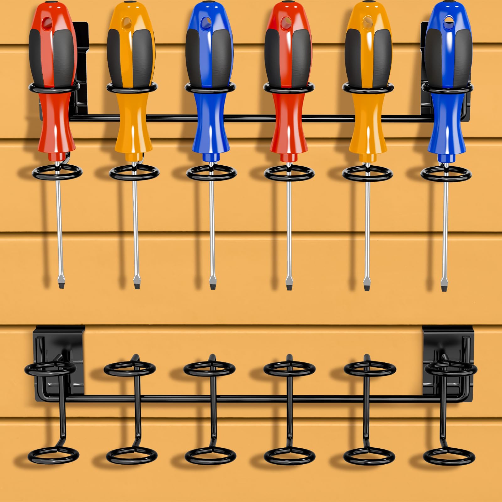 Photo 1 of Blulu 2 Pcs Slatwall Screwdriver Holders Slatwall Plier Holders Screw Driver Holders Organizers Slatwall Hooks and Hangers Accessories for Clothing Home Garage Shop Retail Display (Screwdriver Style)