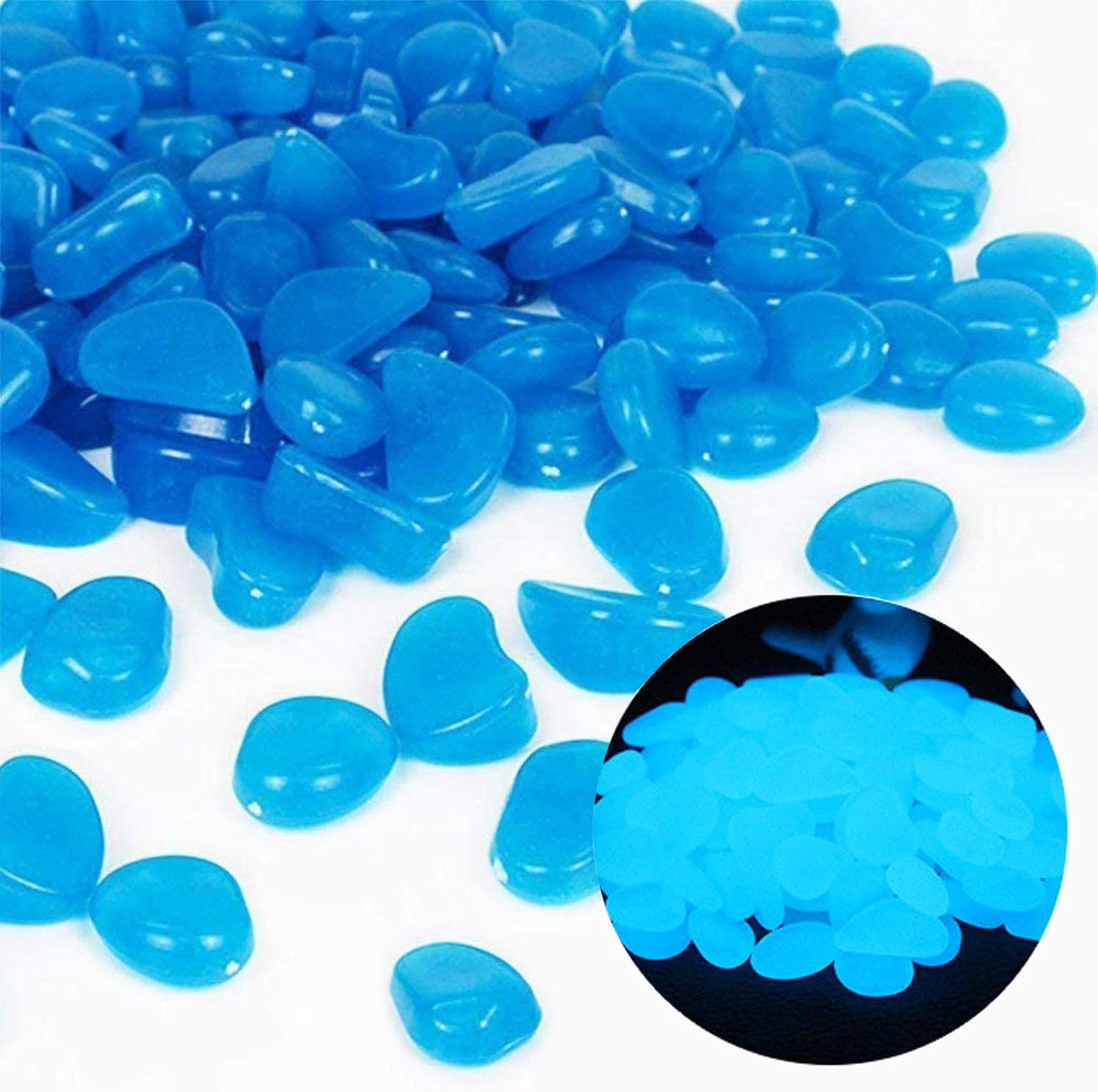 Photo 1 of Oubest Fish Tank Rocks Glow Blue/Glow in The Dark Pebbles for Garden/Fish Tank/Aquarium/Plant Pots/Bonsai Walkway/Driveway 100pcs