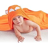 Touchat Hooded Baby Towels, Soft and Hypoallergenic Baby Bath Towels with Hood for Toddler Infant Newborn, Large and Absorbent Toddler Towels for Baby Boy Girl (Fox Kit, 35.1''x35.1'')