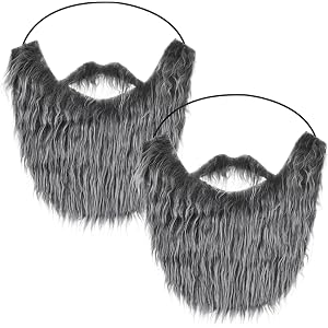 Gray Fake Beard, 2Pcs Fake Mustache with Elastic Band Facial Costume Beards | False Beard Novelty, Facial Hair False Moustach