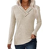 GKBK Women Long Sleeve Tunic Tops for Leggings V Neck Button Loose T Shirts 2026 Fall Dressy Casual Blouse Sweatshirt Sweater