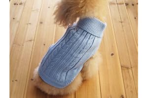 FAMI Small Dog Pullover Sweater, Cold Weather Cable Knitwear, Classic Turtleneck Thick Warm Clothes for Chihuahua, Bulldog, Dachshund, Pug, Yorkie(SkyBlue,Small)
