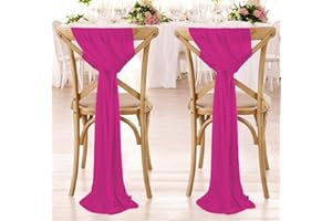 MDS-MEGADECORSUPPLY MDS 25 Pack Chiffon Chair Sashes Bows Tie-Back Bands for Christmas Party, Holiday Dinner, Wedding, Banquet, Harvest Dinner, Thanksgiving, New Year Decorations, Fits for Any Chair - Magenta