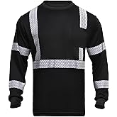 HIS ZEST Hi Vis Shirts for Men,Safety Long Sleeve Men's High Visibility Reflective Class 3 T-Shirt for Construction Work