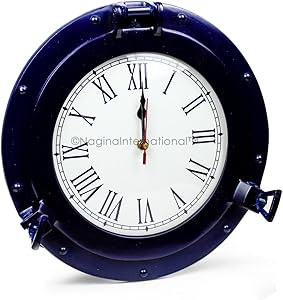 Nagina International Nautical Porthole Aluminium Blue Color | Maritime Wall Decor (17 Inches, Clock)