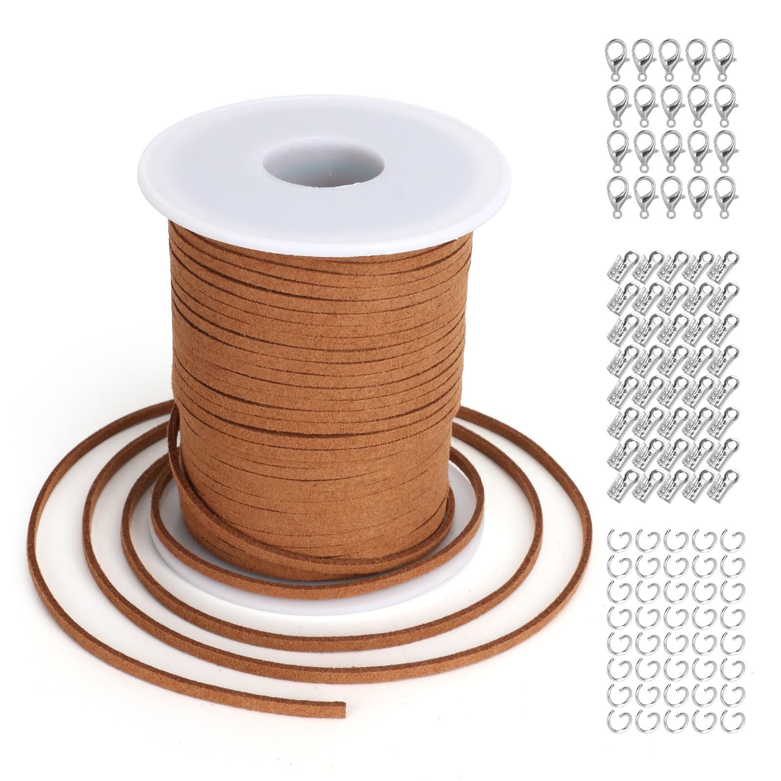 NVGVUP Faux Leather String Cord, Brown Flat Suede Cord Faux, Thin Leather Lace for Jewelry Bracelet Necklace Making and Art Crafts, with Metal Fittings (2.5 MM)