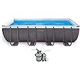 Intex 26351EH 18ft X 9ft X 52in Ultra Frame Rectangular Pool Set with Sand Filter Pump, Ladder, Ground Cloth & Pool Cover