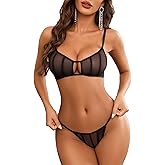 Avidlove Mesh Lingerie Sets for Women Sexy Cut Out Sheer 2 Pieces Bra and Panty Set Wireless Underwear