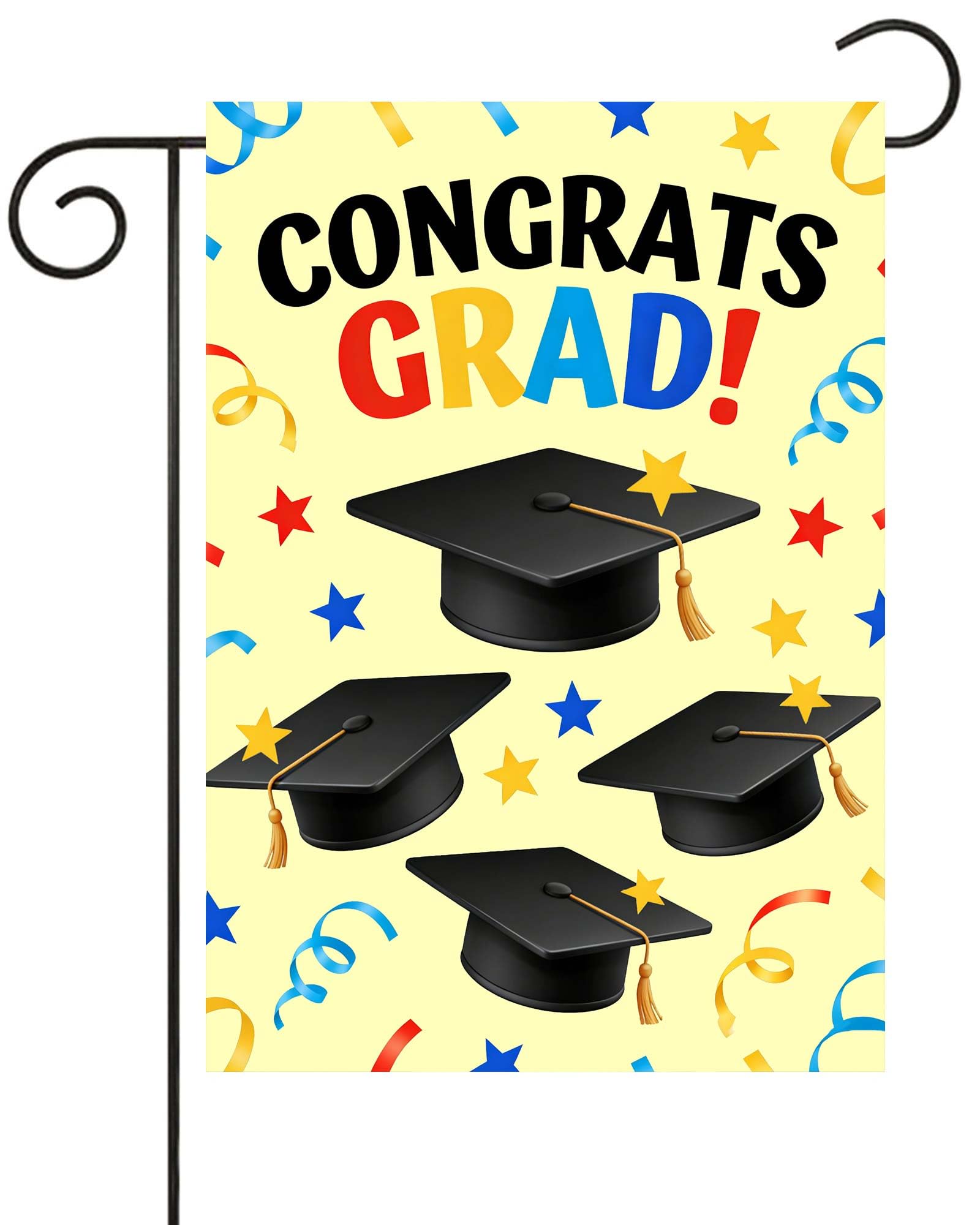 Pickako Congrats Grad Celebrate Graduation Congratulations Cap Confetti Garden Yard Flag 12 x 18 Inch, Double Sided Outdoor Decorative Welcome Flags Banners for Home House Lawn Patio
