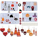 Rifanda 224 PCS Halloween Earring Resin Molds with Hole, Silicone Molds with 80 Earring Hooks Skull Pumpkin Bat Spider Epoxy Resin Jewelry Mold Pendant Keychain