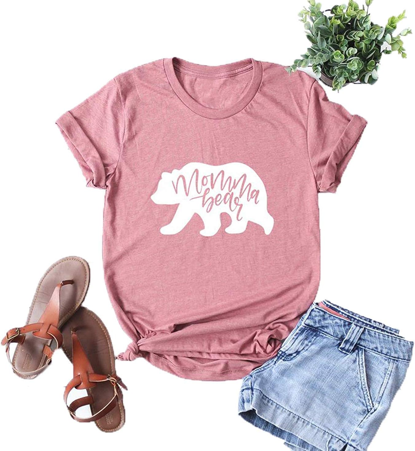 Vaise Womens Mama Bear Shirt Casual Mom Shirt Summer Vacation Shirts Graphics Tees