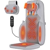 Eagye Shiatsu Neck and Back Massager with Heat - 3D Kneading & Vibration Full-Back Massage Cushion to Ease Muscle Stiffness, Adjustable Intensity & Height for Office Chair, Home Use (Grey)