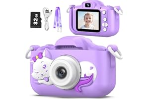 GOOPOW Kids Camera Toys Gifts for Boys Girls, Selfie HD Digital Video Shockproof Camcorder, Christmas Birthday 3 4 5 6 7 8 9 Years Old Girls - 32GB SD Card Included