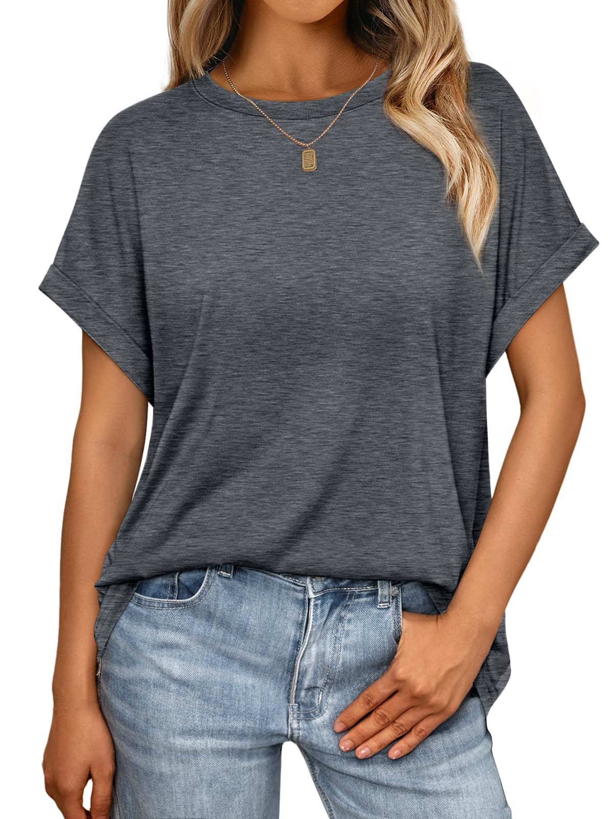 AUTOMET Womens Summer Tops Oversized Short Sleeve