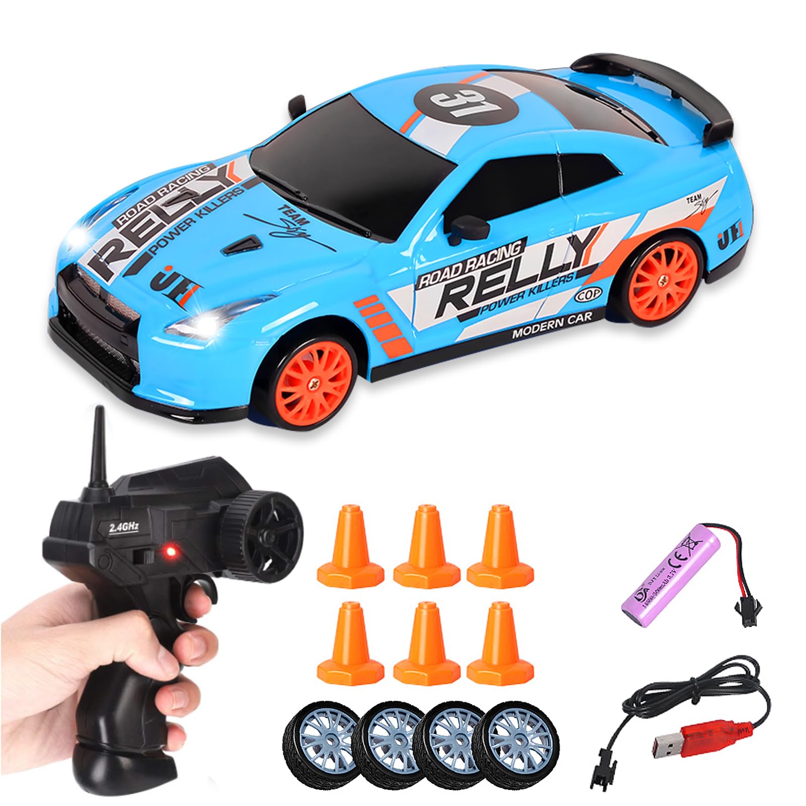 Aipinvip RC Drift Car 1:24 4WD Remote Control Racing Cars 15km/h 2.4GHz Mini Model Car Toy for Boys Kids Adults