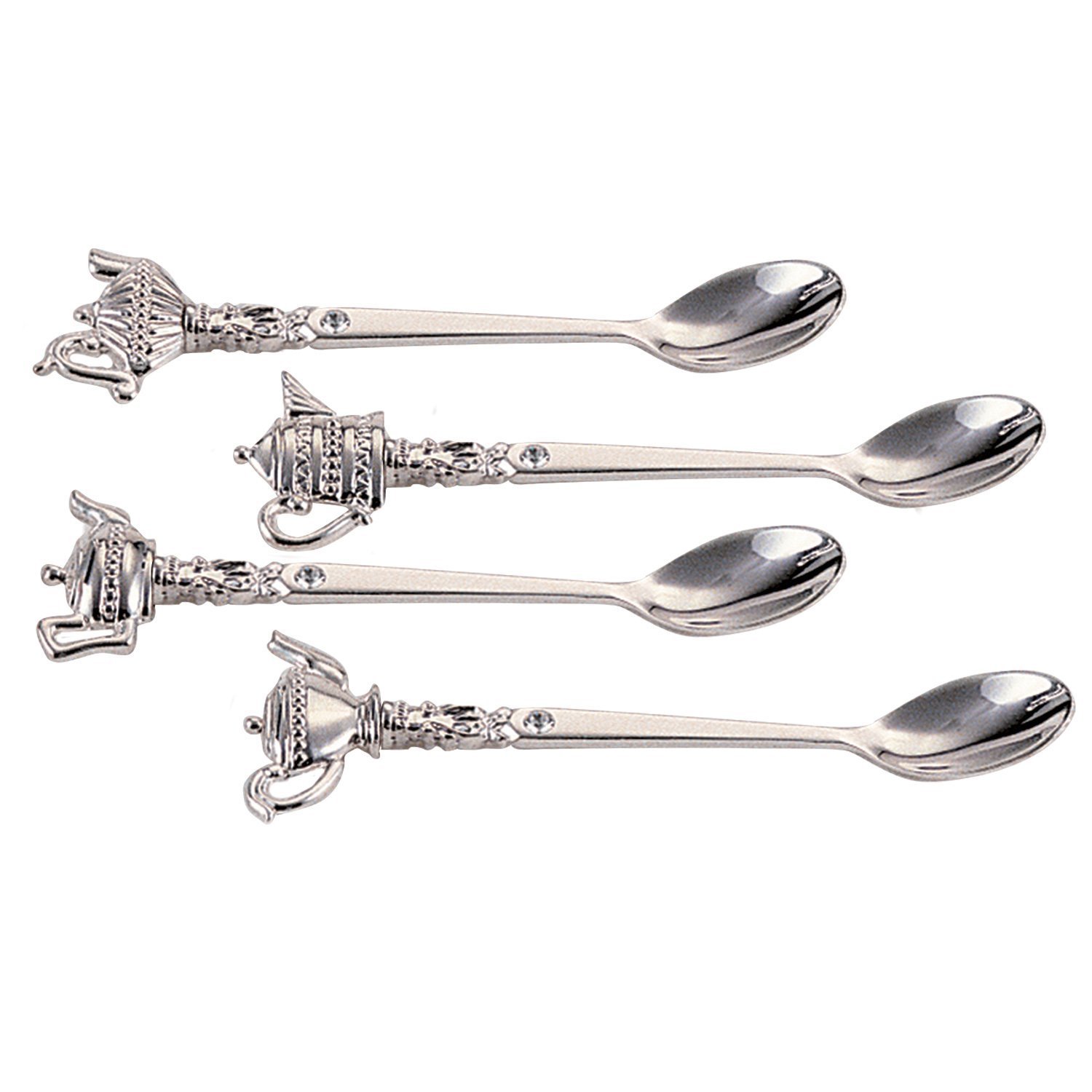 Elegance Silver 87625 Silver Plated Teapot Tea Spoon with Crystal (Pack of 4)