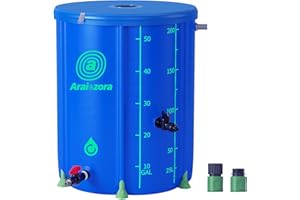 Araiozora Rain Barrels to Collect Rainwater from Gutter,53 Gallon Collapsible Rain Barrel 1000D Waterproof Material Portable Water Storage Tank with Spigots and Overflow Kit