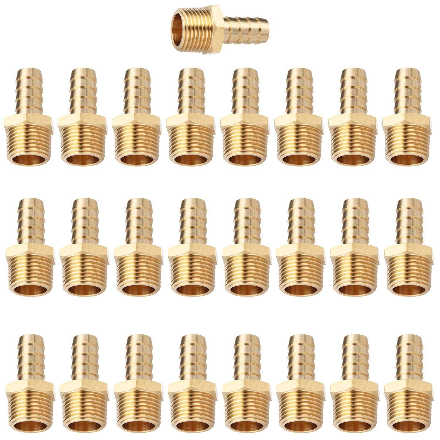 LTWFITTING Brass 1/2-Inch Male BSPT x 12mm Hose Barb Coupler Adapter Fitting for Vehicle Fuel System, HVAC System (Pack of 25)
