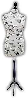 LUCCESI Schneiderpuppe Schneiderbüste | Damen Größen/Size: von 34/36 bis 44/46 | Büste XL (44-46), Bezug Creme mit Blumen (schwarz), Standfuss schwarz