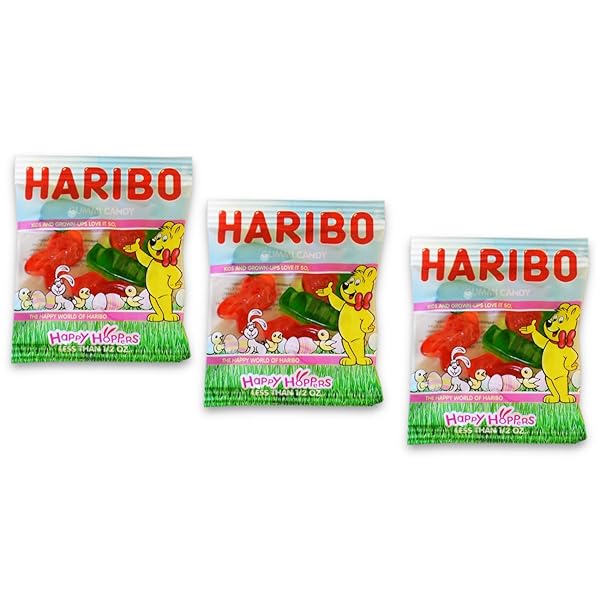 HARIBO EASTER HAPPY HOPPERS GUMMI CANDY, INDIVIDUALLY TREAT SIZE WRAPPED PACKETS, 9.5 OZ. BAG