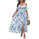 Floerns Women's Plus Size Cold Shoulder Short Sleeve Split Thigh Long Dress