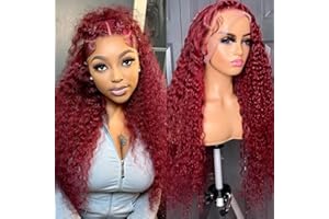 Bworto 30 Inch Burgundy Wig Human Hair 99j Burgundy 13x6 Deep Wave Lace Front Wigs Human Hair Pre Plucked HD Transparent Lace Frontal Wigs for Black Women Red Colored Wig