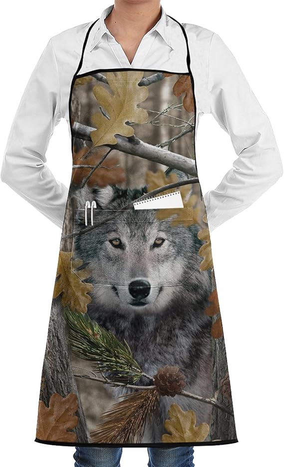 wuya8 Casesondeck Wolf Bib Apron Waterdrop Resistant with 2 Pockets