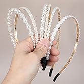 WJIAAA 6Pcs Pearl Headbands for Women, Non Slip White Bridal Hair Accessories, White Metal Faux Pearl Hair Hoops for Wedding Party Girls