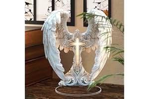HELLORSO Gorgeous Angel Wings Cross Decoration, Finely Detailed Wings Gracefully Wrap Around The Cross, Elegant Boho Style, Premium Acrylic Material, 2025 (White1)