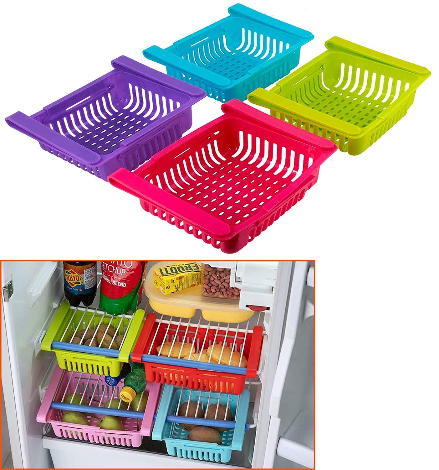 SK Enterprise 4 Pieces Unbreakable Expandable Fridge Storage Basket