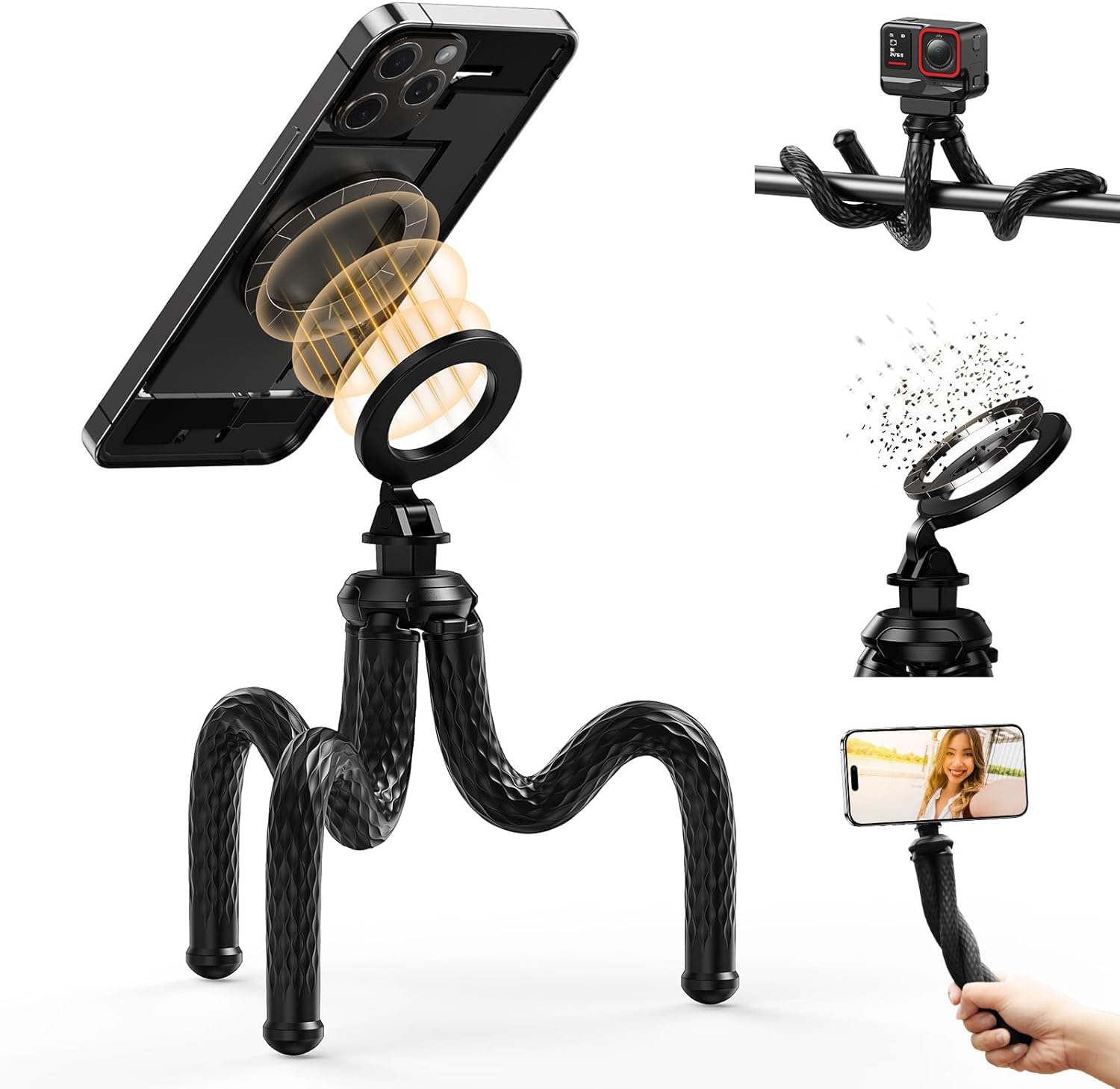 Telesin Magnetic Flexible Mag Safe Phone Tripod for iPhone Bendable Legs Tripod Stand Travel Tripod for Insta 360 Camera Vlogging With ¼ Inch Screw Mount For Action Cameras