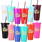 Potchen 12 Pcs Birthday Squad Cups 24 oz Birthday Queen Tumblers Cup for Women Reusable Plastic Cups with Lids and Straws for Women Wedding Galentines Anniversary Decorations Party Supplies Favor