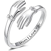 ZOEXUE S925 Sterling Silver Hug Rings for Women Adjustable Hugging Hands Ring with Gift Box & Card Hugs Thumb Band Jewelry Birthday Gifts for Granddaughter Daughter Mom Sister Friends