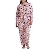 Karen Neuburger womens [Plus Size] Girlfriend Long Sleeve Notch Collar Button Up Top and Pant Bottom 2-piece Pajama Set
