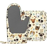 Cute Dog Oven Mitts and Pot Holders Set - Heat Resistant (500°F) Non-Slip Silicone Kitchen Gloves for Cooking, Baking, Grilling & BBQ - Kitchen Accessories for Women/Men, Gift Idea