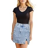 FEELNINE Womens Skort Denim Mini Skirt for Women High Waisted Stretchy Jean Skirt with Slit Jean Skorts Shorts Y2K