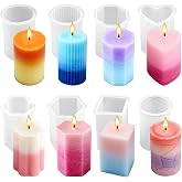 8PCS Reusable Silicone Candle Molds Set - Cylinder/Hexagon/Octagonal/Heart/Flower/Square Shapes for DIY Candle Making, Soap, Resin Crafts, Easy Release Candle Making Kit (8, Cylinder &amp; Hexagon)