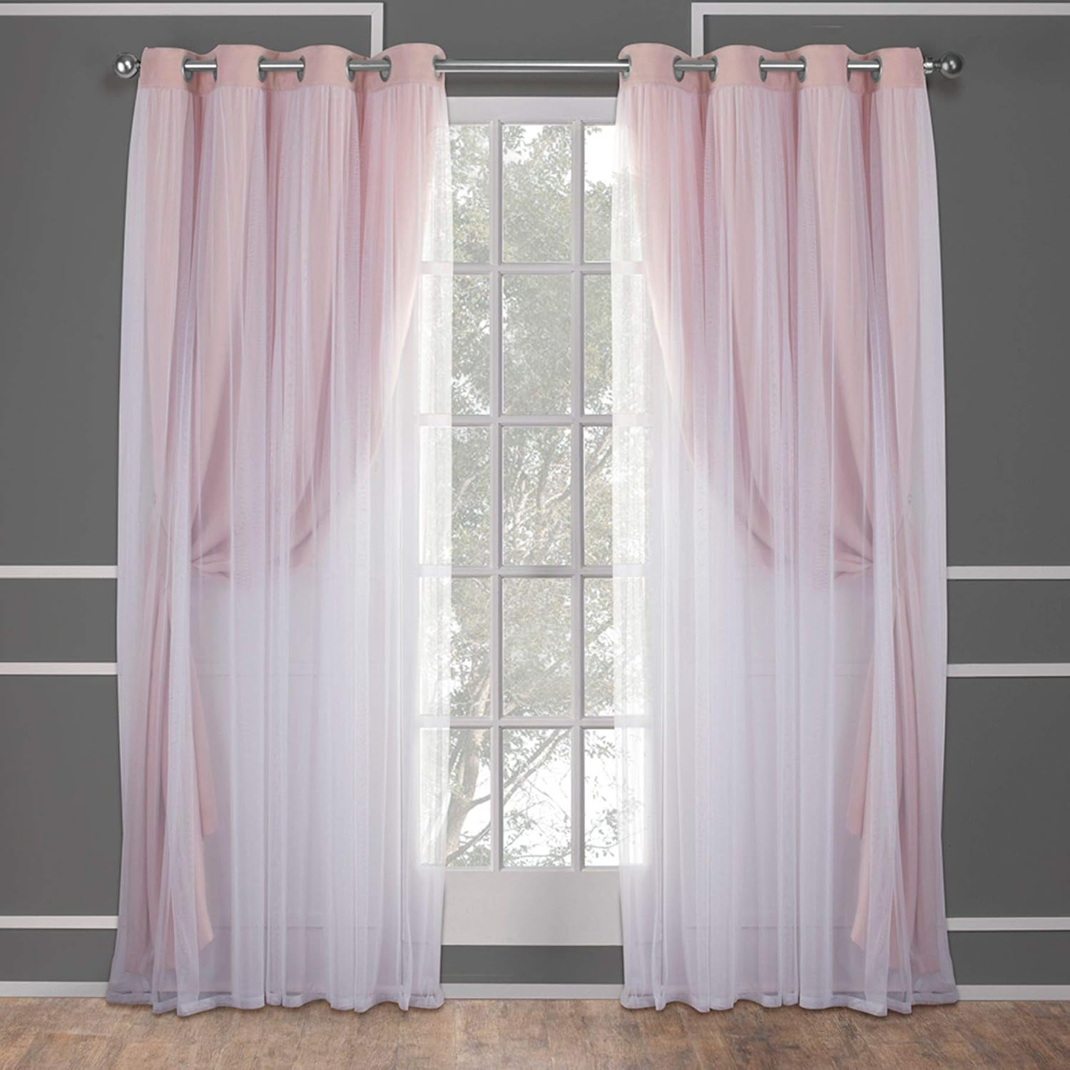 Exclusive Home Curtains Catarina Layered Solid Blackout and Sheer Window Curtain Panel Pair with Grommet Top, 52x84, Rose Blush, 2 Count: Home & Kitchen